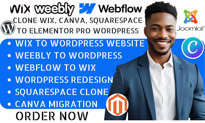 clone squarespace to wordpress convert wix canva weebly webflow to elementor pro