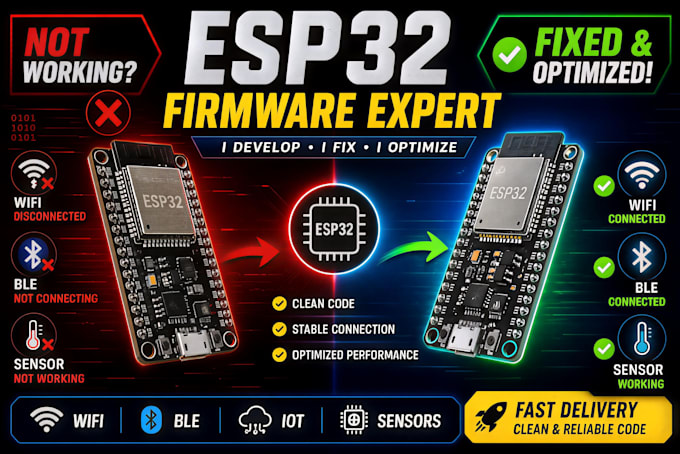 develop esp32 iot firmware with wifi, ble, and sensor integration