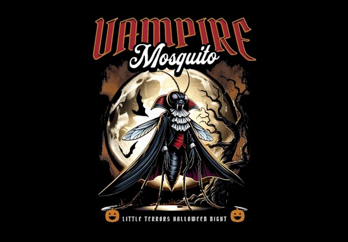 do looking cool vampire mosquito logo eith t shirt design