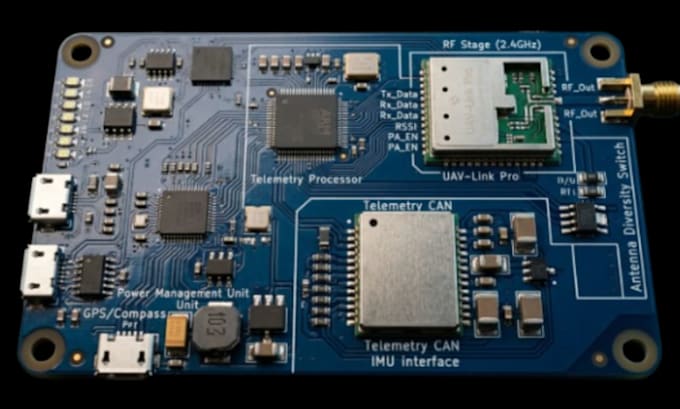 design drone telemetry and radio pcb for stable uav communication systems