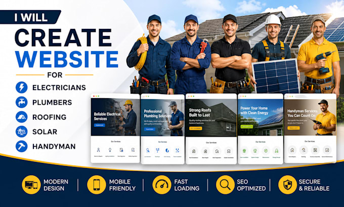 create website for electricians plumbers roofing solar website handyman flyer
