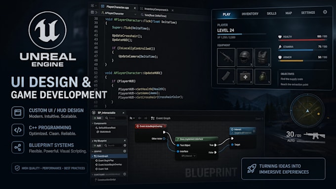 do gameplay and UI programming for unreal engine projects