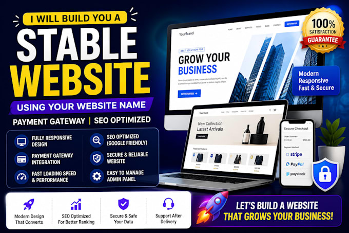 build you a stable website using your website name, payment gateway, website SEO