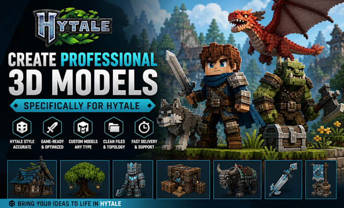 create custom hytale 3d models, voxel assets characters