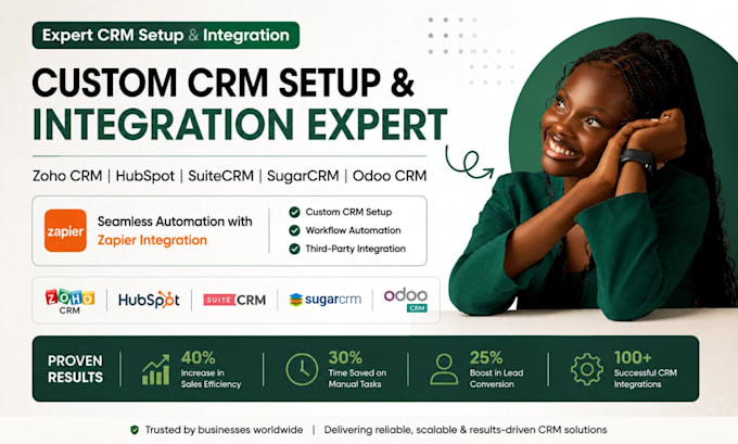 setup, customize zoho crm hubspot suitecrm sugarcrm odoo crm zapier integration