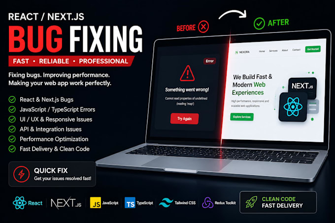 fix bugs in react, next js, javascript and frontend issues fast