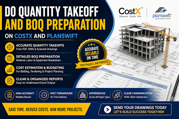 be quantity surveyor for quantity takeoff, material takeoff and cost estimation