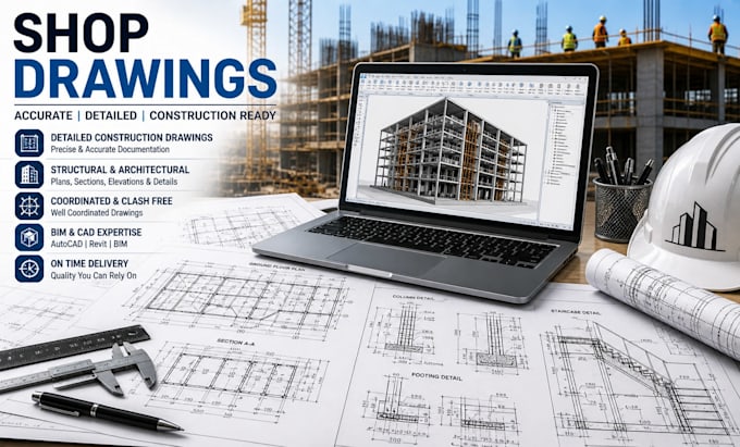 shop drawings for construction, cad drafting and structural detailing services