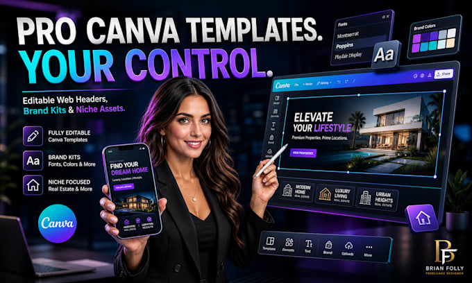 design editable web header, canva brand, estate canva template for your business