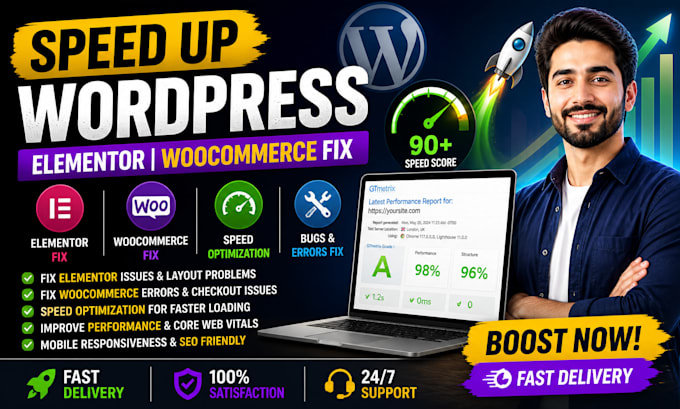 fix elementor issues, woocommerce errors, wordpress speed optimization and bugs