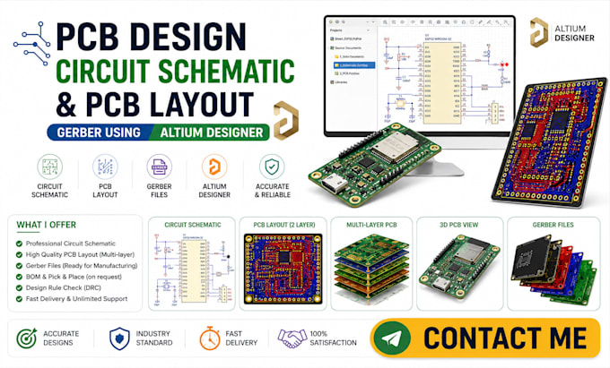 pcb design, circuit schematic, and pcb layout, gerber using altium designer