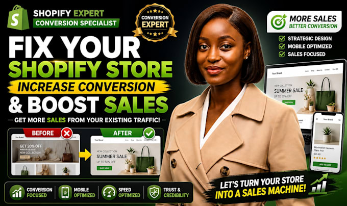 fix and redesign your shopify store to increase conversion rate and sales