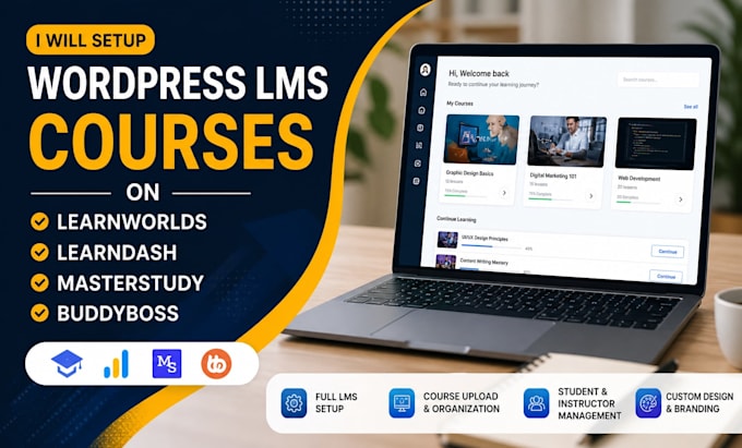 setup wordpress lms courses on learnworlds, learndash, masterstudy, buddyboss