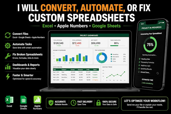 convert automate or fix custom excel spreadsheet apple numbers google sheets