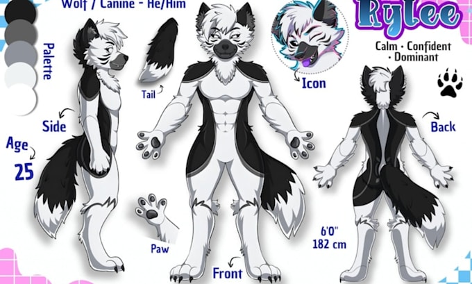 draw furry reference sheet, character sheet, character design, fursona oc design