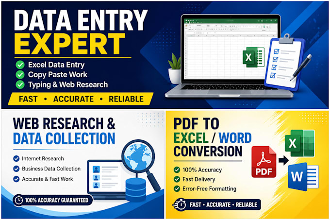 do data entry, copy paste, excel data, entry and web reserch