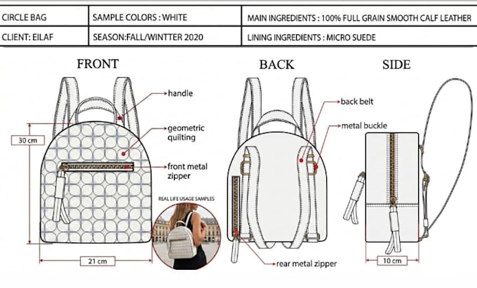 create manufacturing tech packs for backpack handbag, duffle bag, luggage totes
