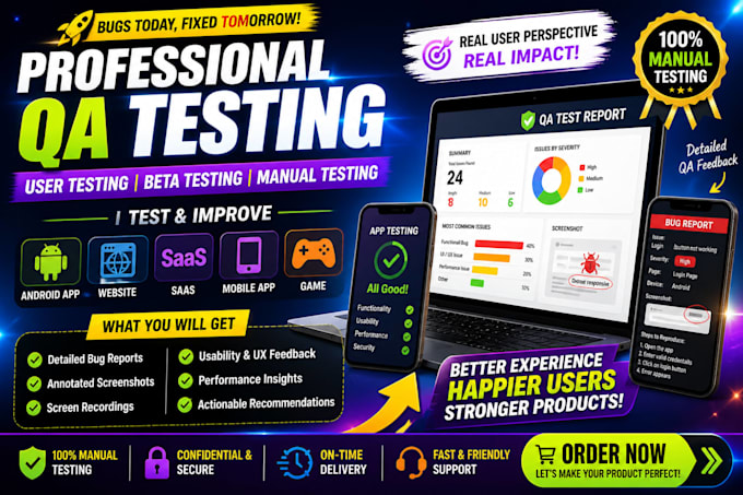 user test beta test manual test android app test saas website app game QA test