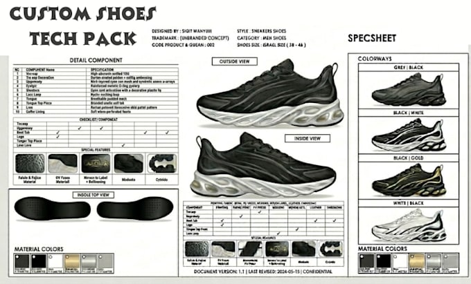 do custom shoe design footwear, and sneakers with tech pack for manufacturing