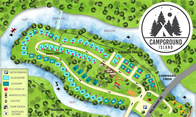 design campground map, rv park map, site plan, and resort map in vector