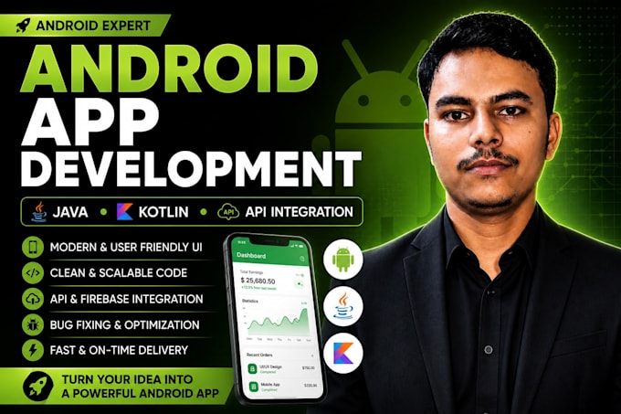 develop android app using java kotlin with api integration