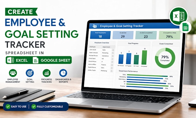create employee and goal setting tracker spreadsheet in google sheet and excel