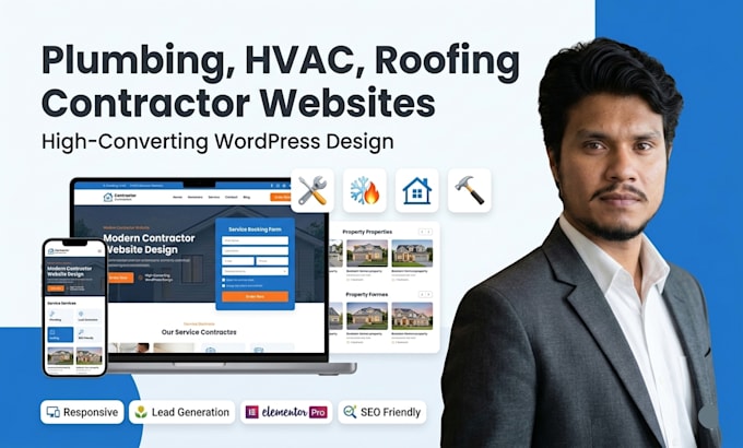 design plumbing hvac roofing contractor wordpress website