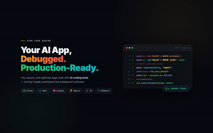 fix, secure, and optimize your vibe coded ai generated app