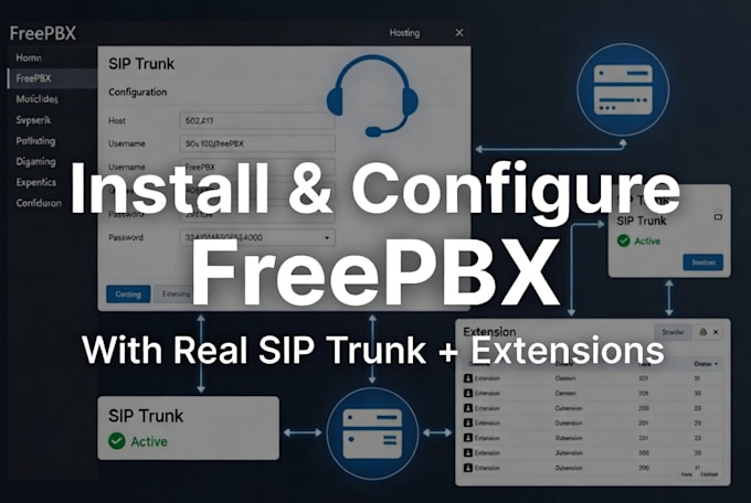 install and configure freepbx with extensions and sip trunk provider