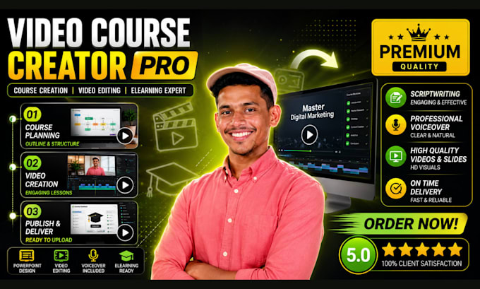 course creator, course video editing, course content creation, elearning video