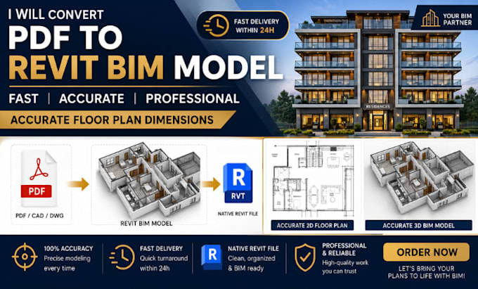 convert PDF to revit bim model fast with accurate floor plan dimensions