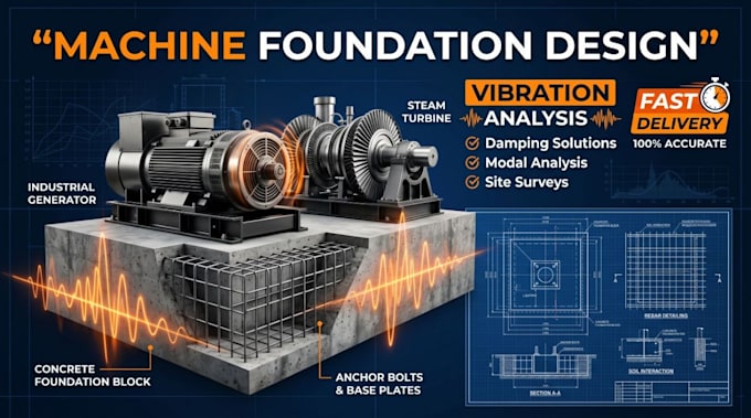 design machine foundation with vibration and dynamic load analysis