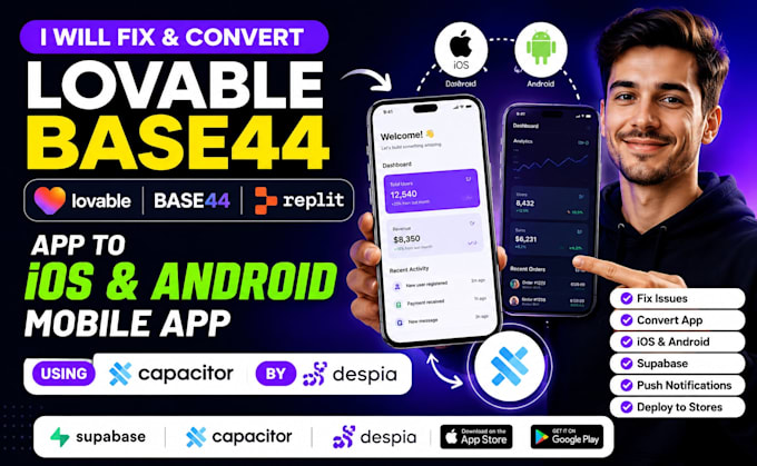 fix convert lovable base44 replit app to ios android mobile app capacitor despia