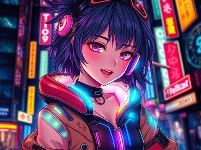 create a fabulous anime character cyberpunk character