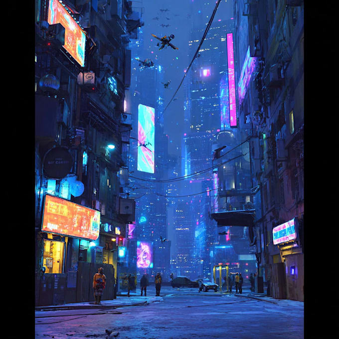 make a cyberpunk futuristic city art