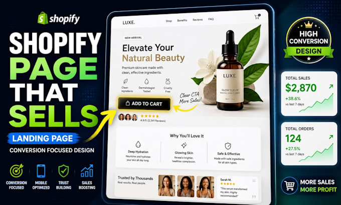 create high converting shopify landing page, product page design
