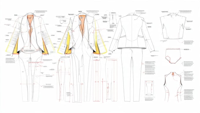 create tech pack and flat sketches for fashion design