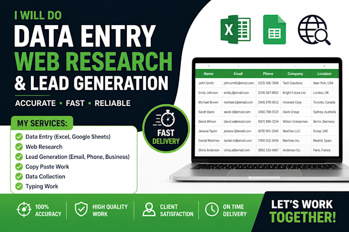 do data entry, web research and lead generation