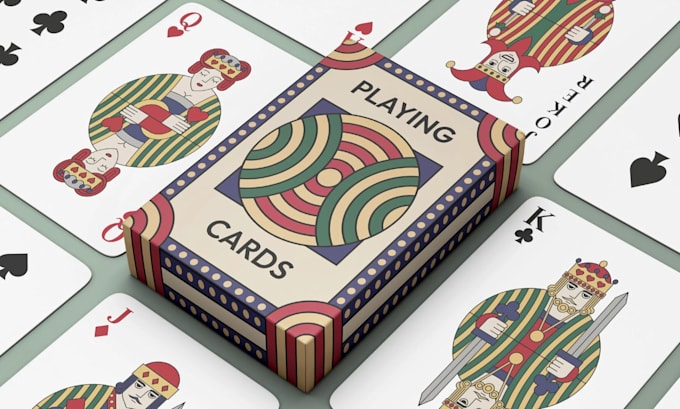 do unique playing card illustration, poker, 52 card deck card box mockup