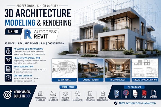 do revit 3d modeling, bim and realistic renders