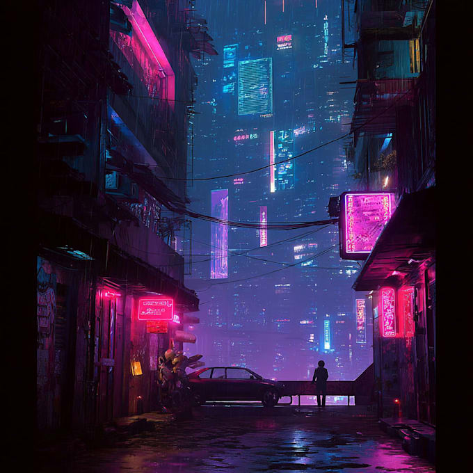 draw a cyberpunk synthwave city for you