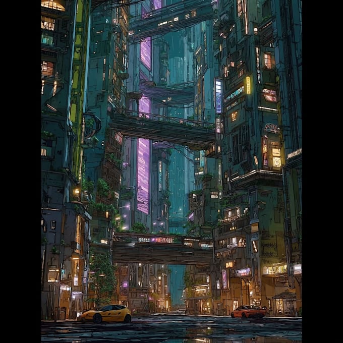 do cyberpunk city design for you
