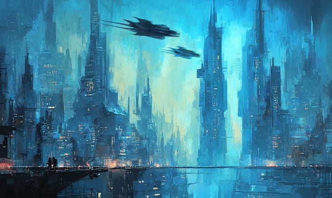 Make a illustration of science fiction city, cyberpunk by Dylantwrigh ...
