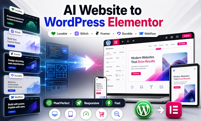 convert base44 lovable ai website to wordpress elementor