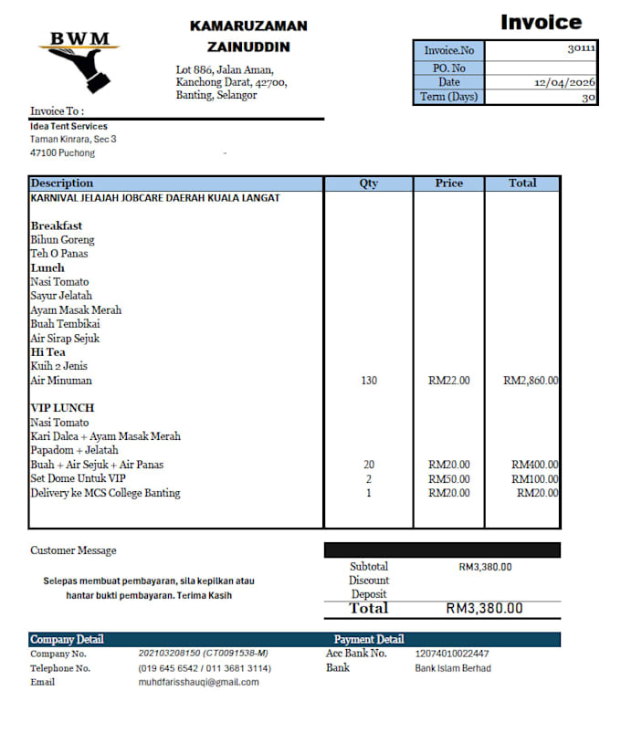 design a smart automated invoice generator in excel