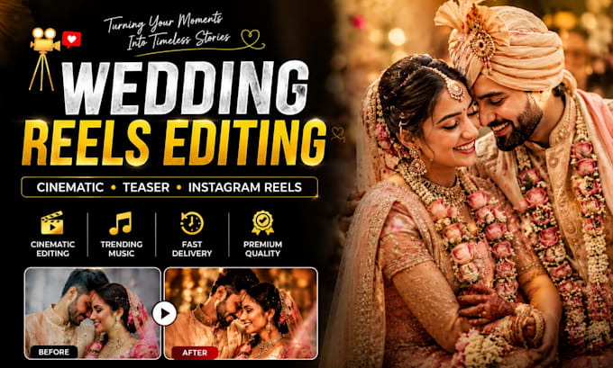 edit cinematic wedding reels, teasers, and instagram reels