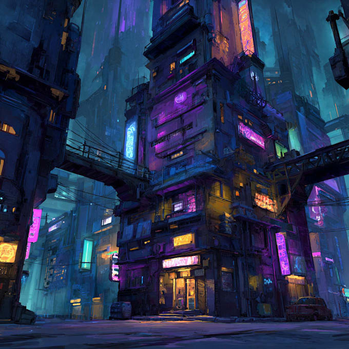 Make a illustration of futuristic cyberpunk city by Nadinepearso | Fiverr