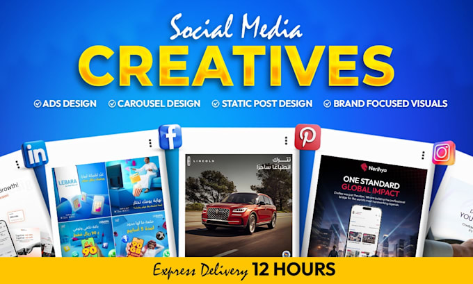 design social media static post, ad creative and carousel
