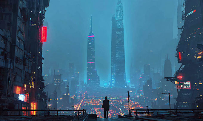 Do a science fiction city, cyberpunk game art illustration by ...
