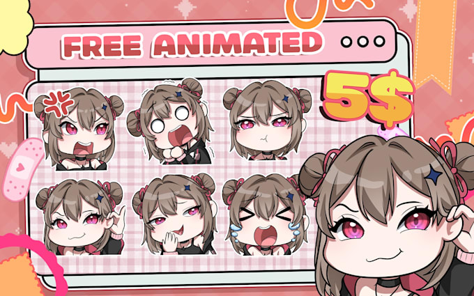 draw twitch emotes, animated chibi emotes, discord emoji for vtuber model